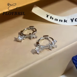 PLOYBRIL 1 คู่ประดับโบว์ ประดับเพทาย ผู้หญิง สไตล์เกาหลี แฟชั่น นิชต่างหูห่วงต่างหูสไตล์เย็น E043