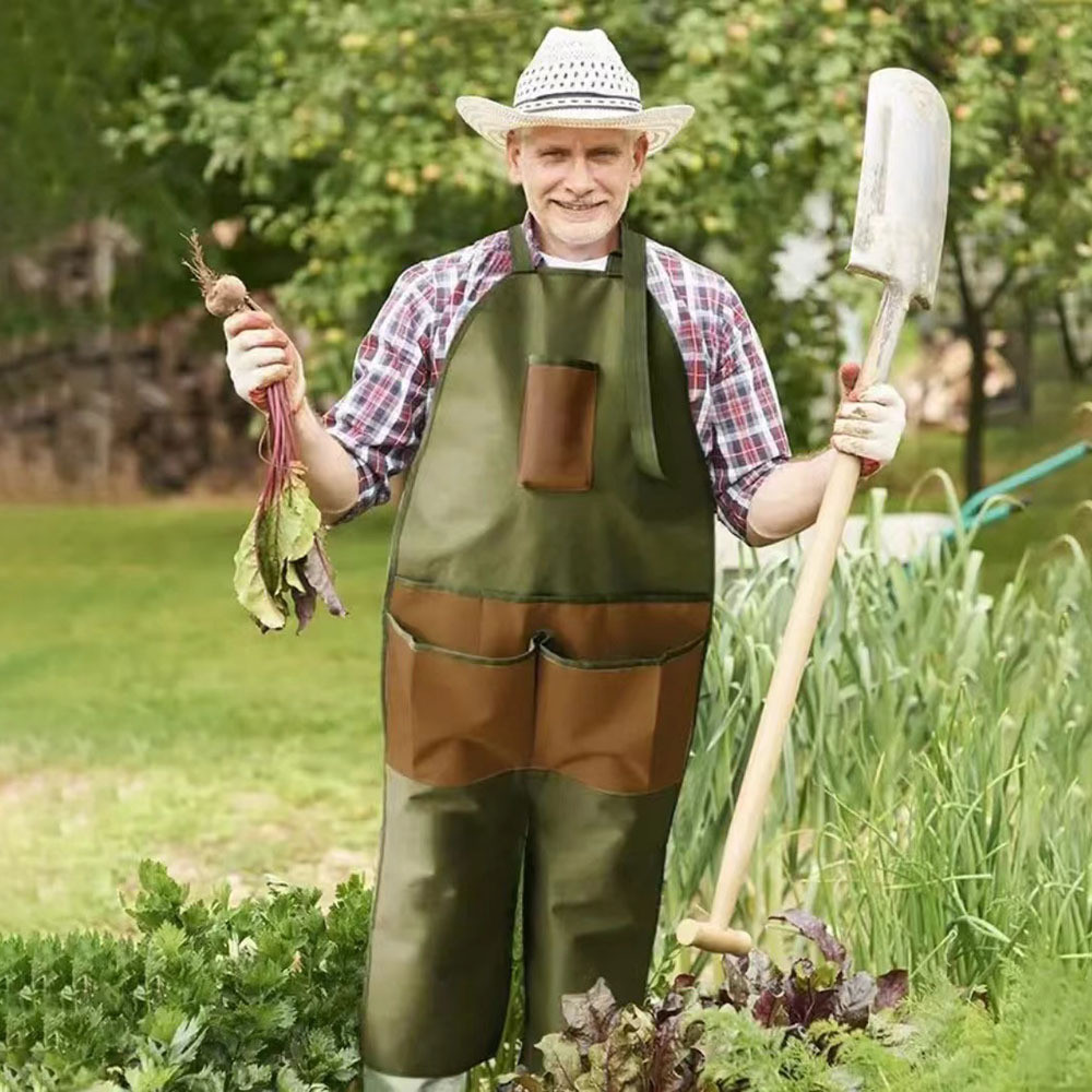 การทําสวนเลกกิ้งผ้ากันเปื้อนสวนตัดหลายกระเป๋ายาวป้องกันสกปรกสวนกันน้ํายาว Apro