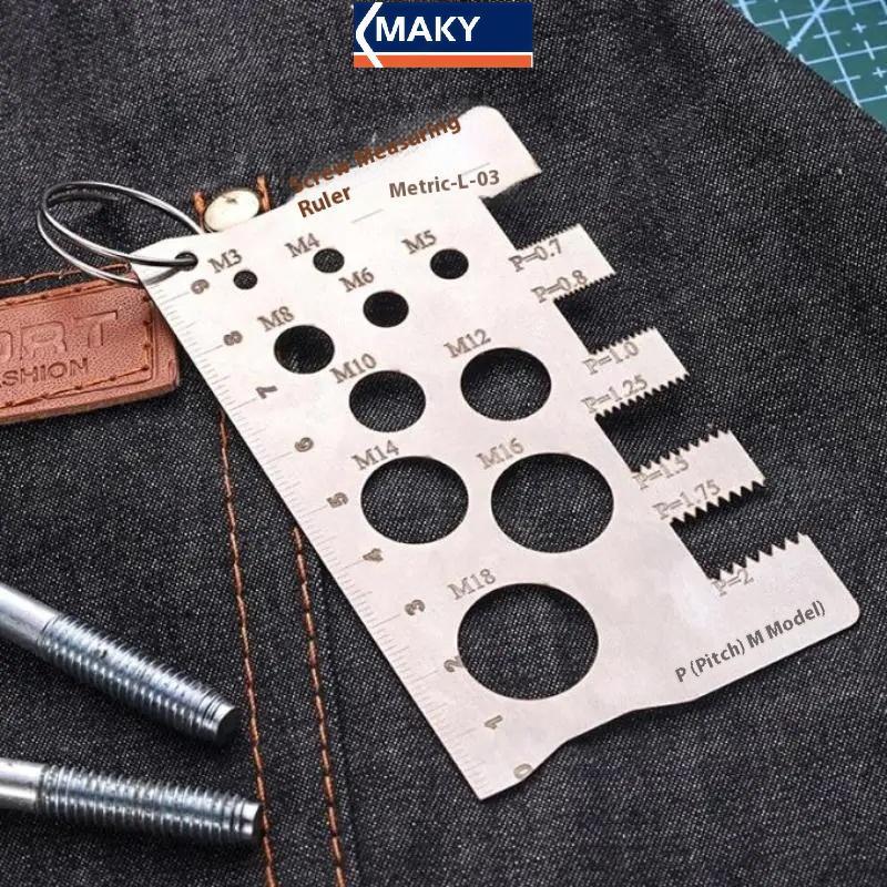 MAKY สกรูเกลียว Pitch Gauge ไม้บรรทัดเครื่องมือวัด Bolt Nut เมตริกเครื่องจักรกลด้ายสกรูตัดวัดมุมรุ่นวัด TH