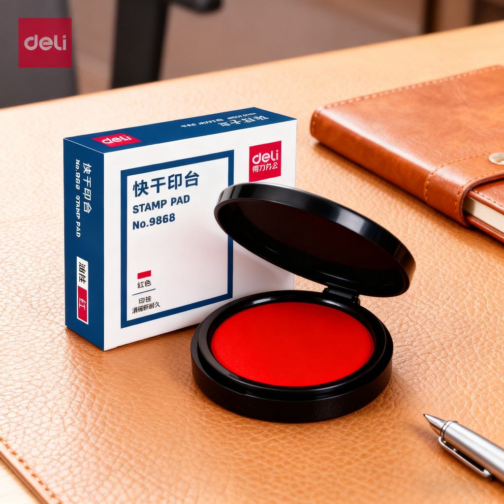เดลี่ 9868แผ่นหมึกรอบ70มิลลิเมตรเปลือกสีดําแผ่นหมึกสีแดงกล่องตราประทับแสตมป์กดแสตมป์มือพกแสตมป์สีแดง