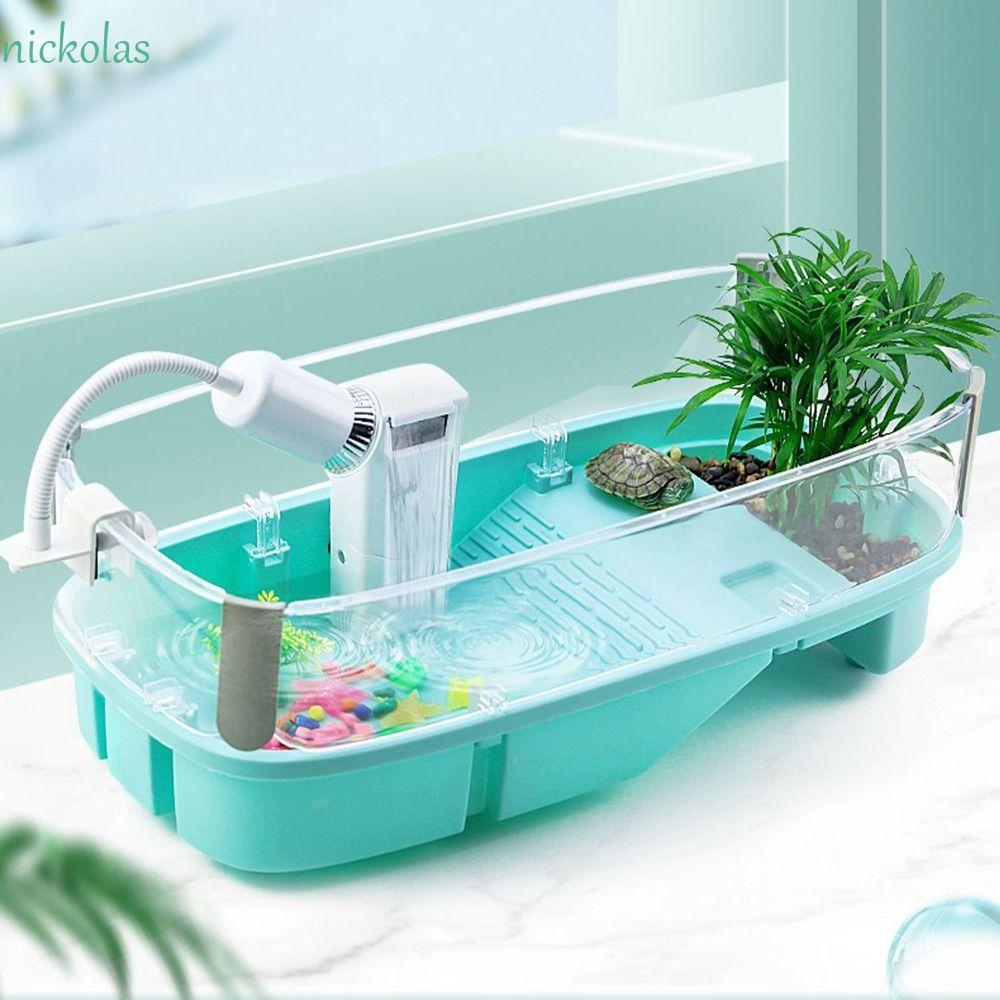 NICKOLAS Turtle Tank บ้านเต่าท่อระบายน้ําแพลตฟอร์ม Bask 360° ดู Multi-function Area High Fence ความจ
