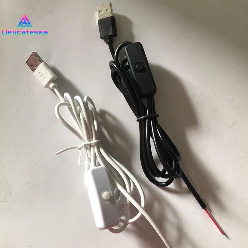 [Delicatesea] สายไฟสวิตช์ 5V 1M/1.5M สายเชื่อมต่อ USB ตัวผู้เป็น 2 Core 501 ปุ่มปิด 2A สําหรับหลอดไฟ LED Strip หลอดไฟใหม่