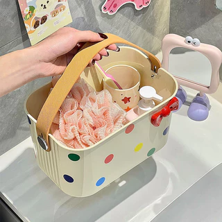 ins ตะกร้าอาบน้ำ พร้อมหูหิ้ว ตะกร้าเก็บของ ตะกร้าเก็บของอเนกประสงค์ ระบายอากาศได้ดี แบบพกพา อุปกรณ์อาบน้ํา ส่งสติกเกอร์