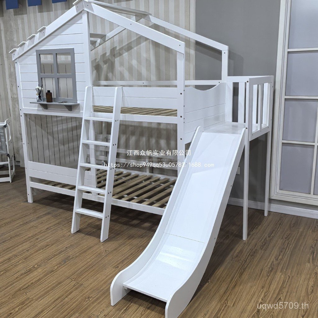โรงงานบันไดสีขาวและไม้พร้อมหลังคา Playroom Loft Tilt Bed Bed-Shaped House JZFM