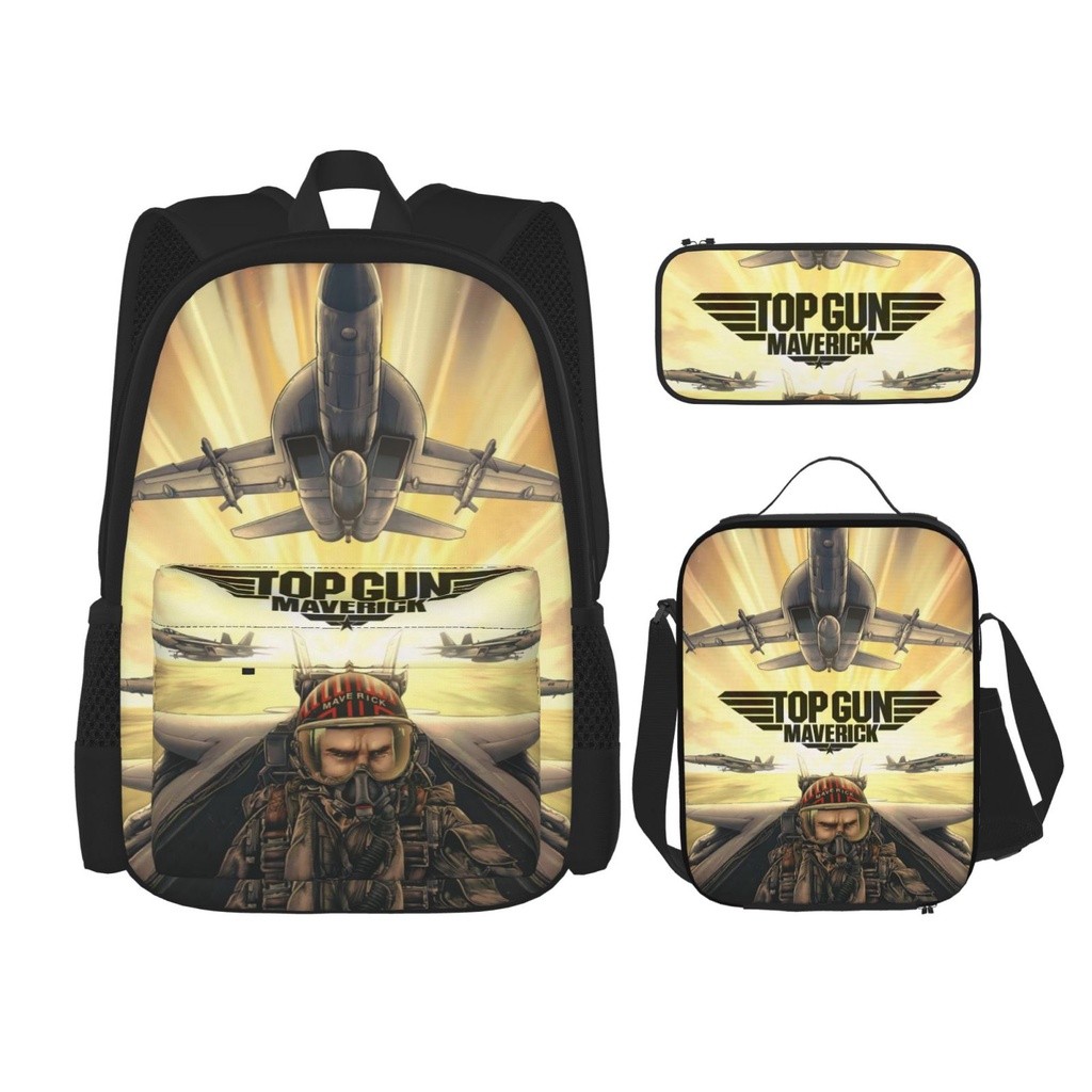 FE2 Top Gun 3 ชิ้นชุดกระเป๋าเป้สะพายหลังพร้อมกระเป๋าหนังสือโรงเรียนกล่องอาหารกลางวันกล่องดินสอสําหรั