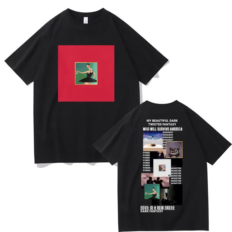 แร็ปเปอร์ Kanye West เสื้อยืดปก My Beautiful Dark Twisted Fantasy เสื้อยืด Donda The College Dropout เสื้อยืดผู้ชายฮิปฮอ