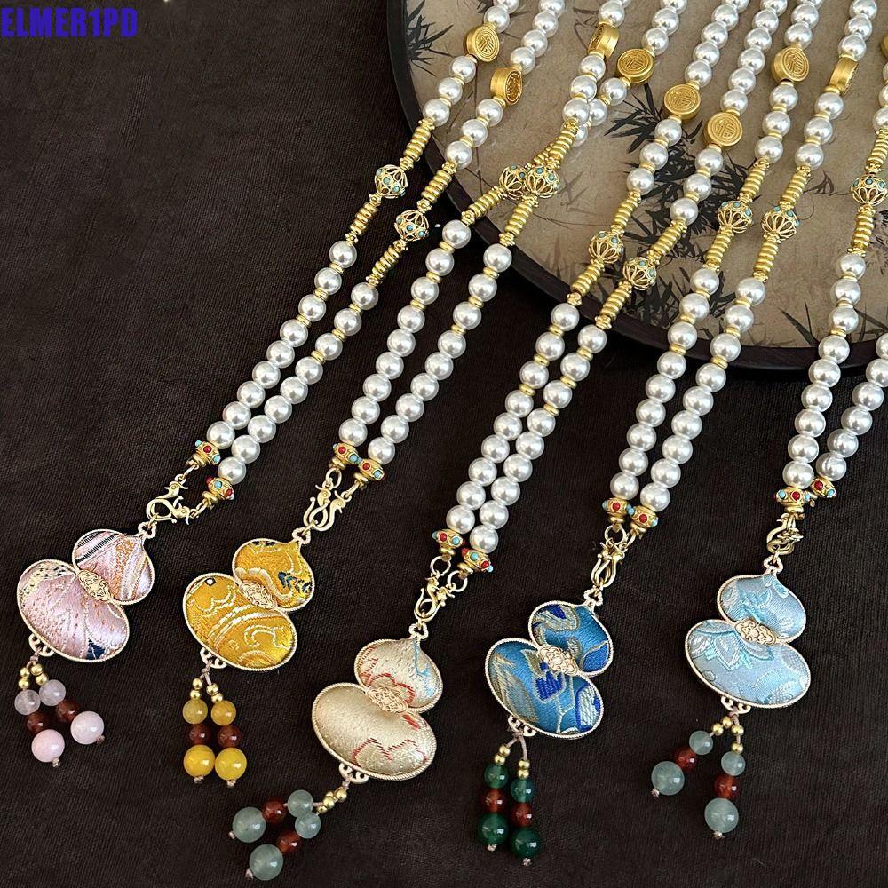 ELMER1PD สร้อยคอสไตล์จีน, พู่หรูหรา Song Brocade Gourd สร้อยคอ,เสื้อกันหนาวแบบดั้งเดิมลูกปัดโลหะผสม 