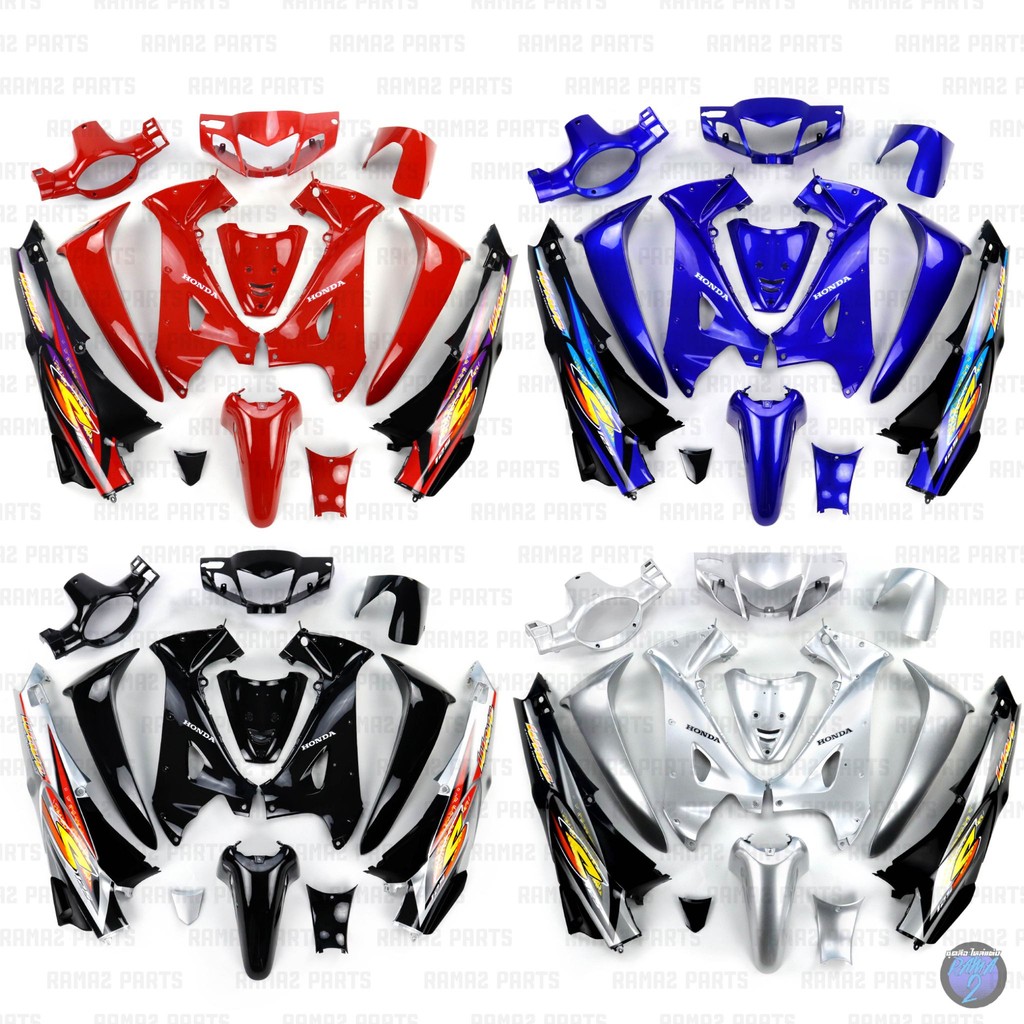 Rama2Parts ชุดสีเวฟ125S หน้าแหลม (ชุด12/13ชิ้น) ปี2004 Wave125S 2004 เวฟ125Sหน้าแหลม [ขิบสีดำด้านใต้เบาะ]