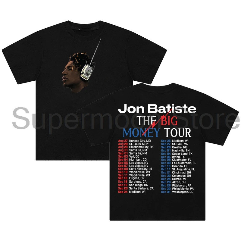 เสื้อยืด Jon Batiste The Big Money Tour คอกลม แขนสั้น ผ้าฝ้าย สำหรับผู้หญิงและผู้ชาย สไตล์สตรีทแวร์