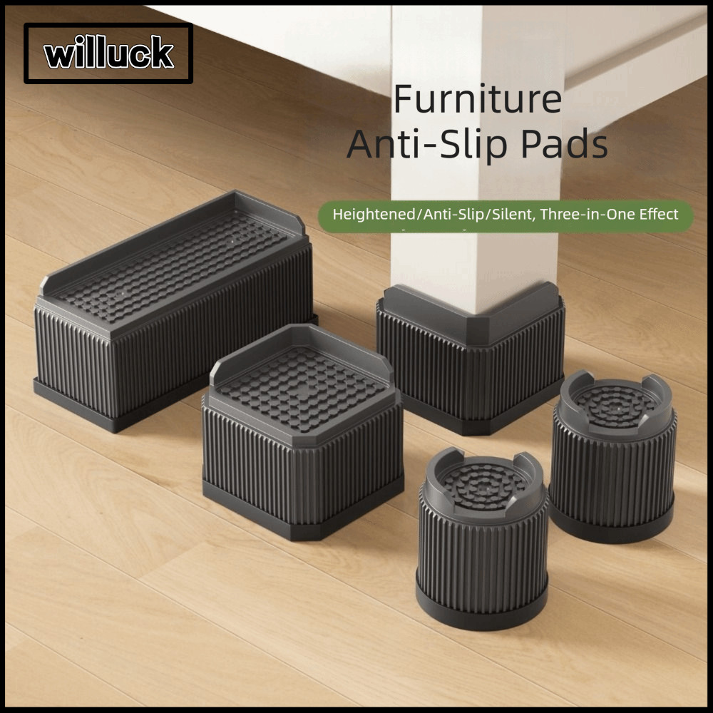 WILLUCK เตียงยก Risers, แผ่นรองฝ่าเท้าเฟอร์นิเจอร์ทรงสี่เหลี่ยมกันลื่น, การซักสําหรับงานหนักแบบปรับได้คุณภาพสูง|รองรับตู้เย็น