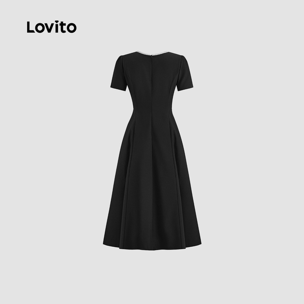 Lovito ชุดเดรสไข่มุกสีพื้นหรูหราสําหรับผู้หญิง L132ED117 - รูปที่ 3