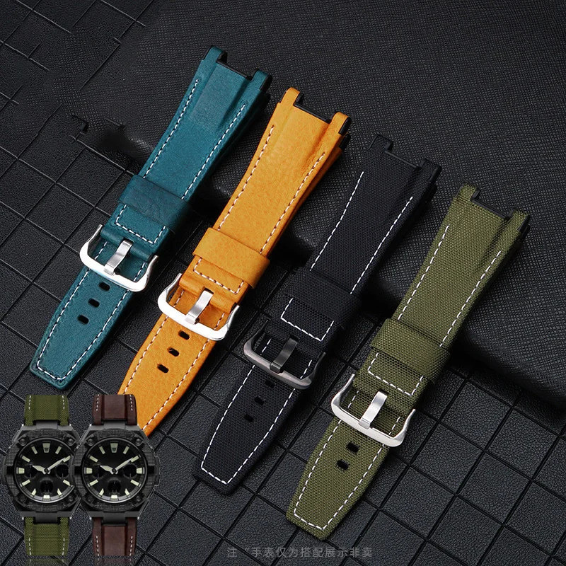 สร้อยข้อมือหนังแท้สําหรับ casio GST-B100/S130/W300GL/400G/W330 GST-W120L/S120/W130L/S100/S110 สายนาฬ