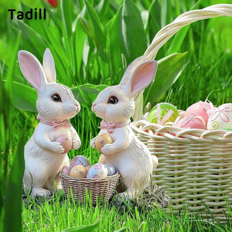 [negjsg] Easter Garden Rabbit Stake 2d Bunny Flowerett Decor สําหรับเทศกาลกลางแจ้ง