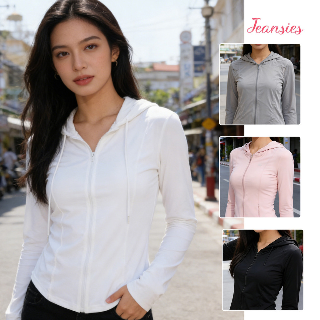 เสื้อกันแดดผู้หญิงแขนยาว ผ้าบางเย็นสำหรับออกกำลังกายและป้องกัน UV