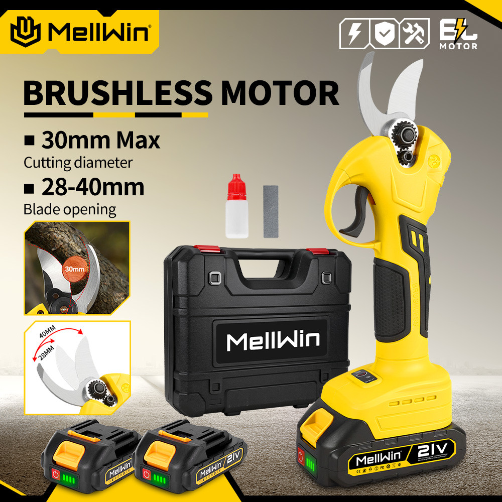 MELLWIN 30 มม.Brushless กรรไกรตัดแต่งกิ่งไฟฟ้าไร้สายผลไม้สาขาตัดต้นไม้ตัดกรรไกรสวนสําหรับ Makita 18V แบตเตอรี่ Pin