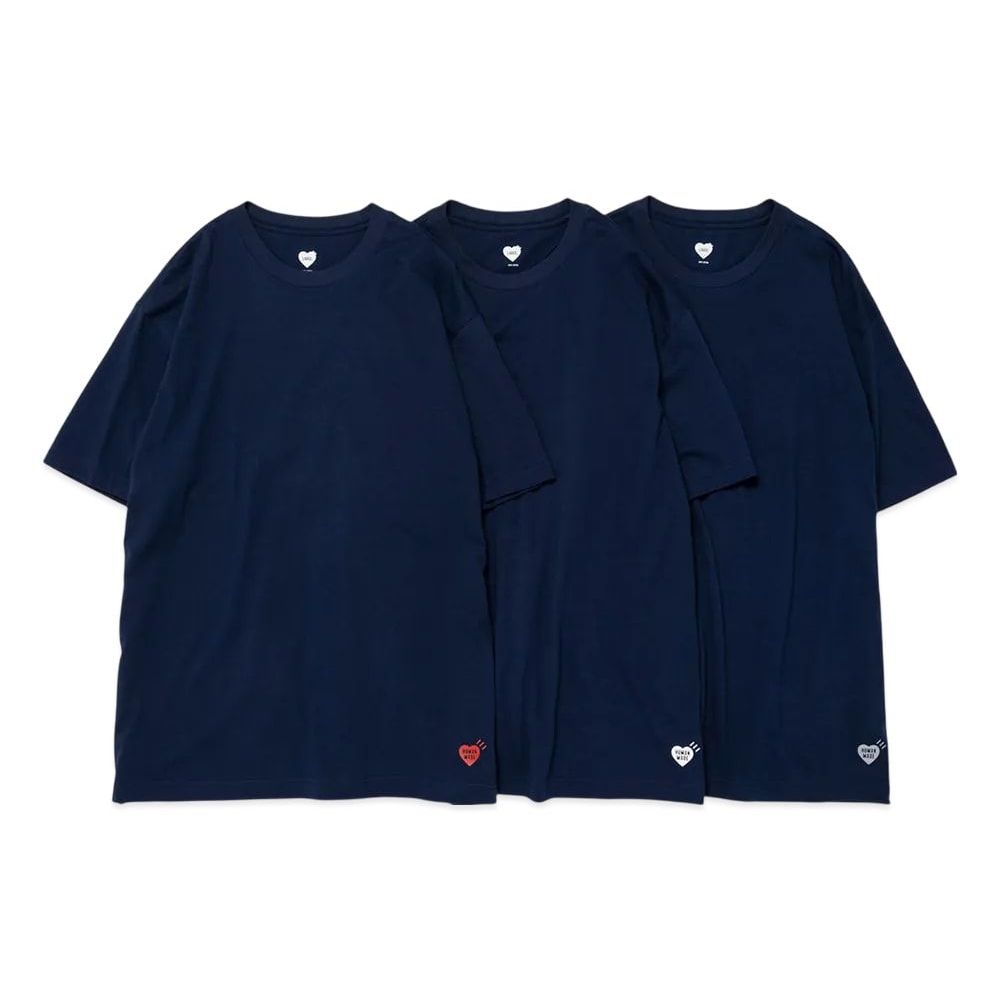 HUMAN MADE 3-Pack T-Shirt Set Navy Unused