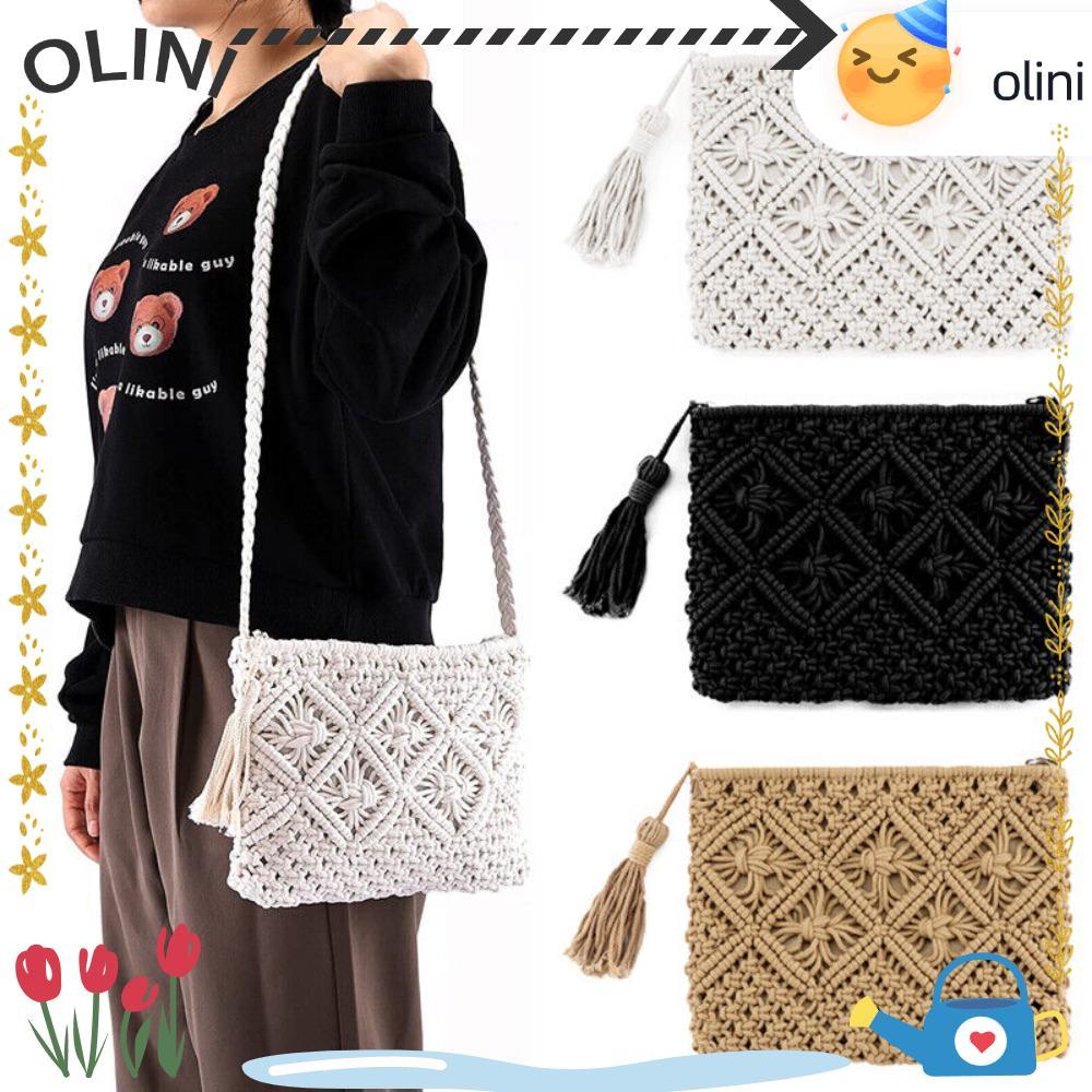 OLINI กระเป๋าผ้า Messenger Bag Bohemian Women Straw Beach Bag