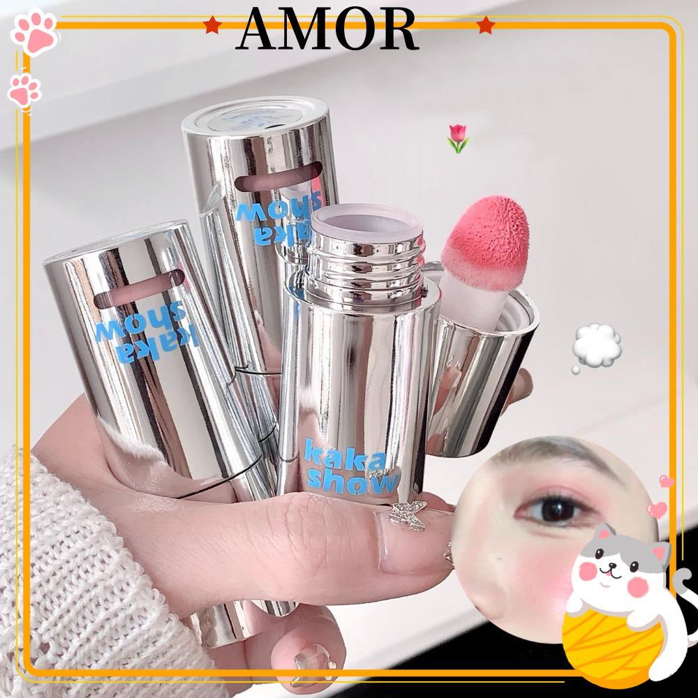 AMOR Liquid Blush, สีเพิ่มด้วย Spone Head Cheek Liquid Blush Cream, ธรรมชาติ 6 สี Moisturizing Long 