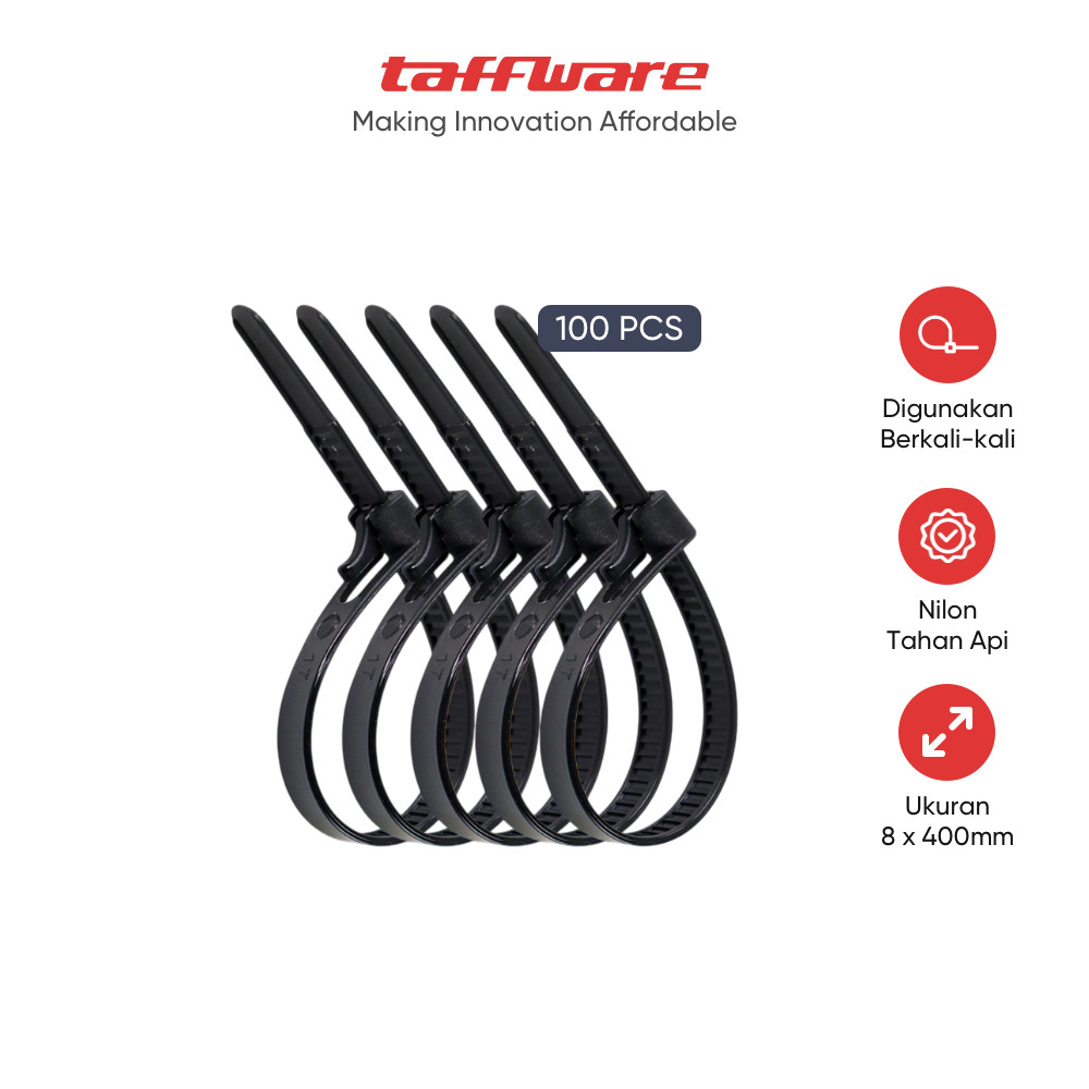 TaffiGUARD Cable Ties Zip Cable Organizer นํากลับมาใช้ใหม่ได้ 8x400 มม. 100 ชิ้น - NL816