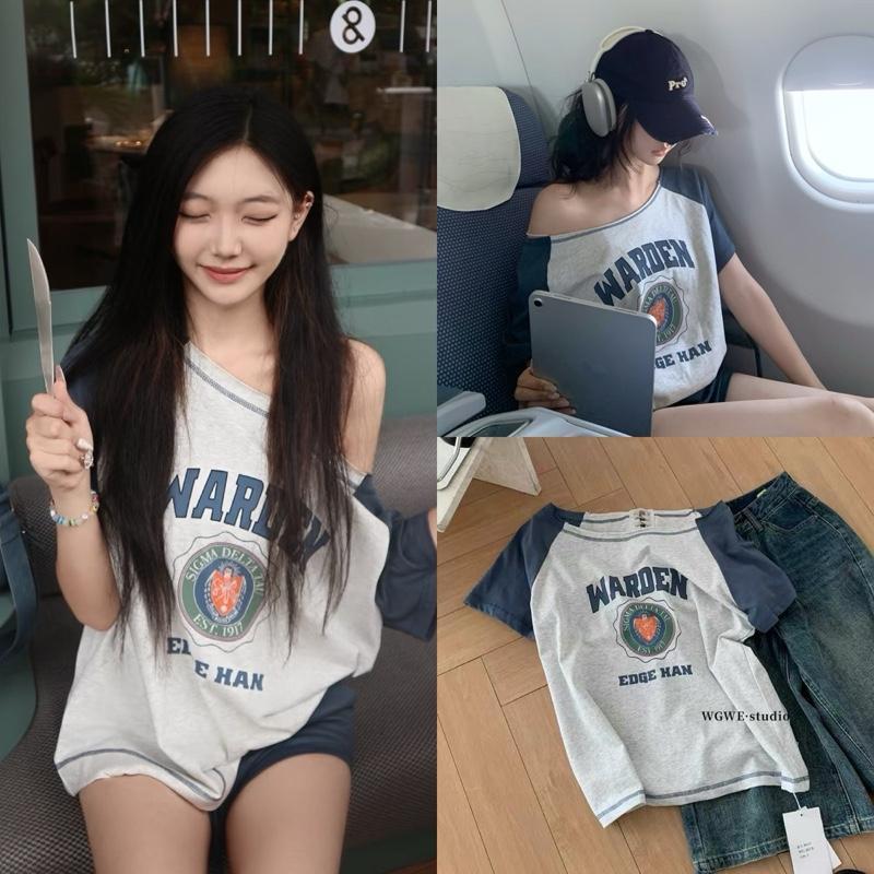 BY0263 เสื้อปาดไหล่โอเวอร์ไซส์ผูกหลังทูโทน benly co