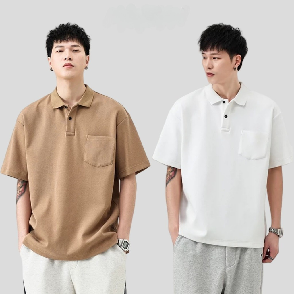 Chaistyle เสื้อโปโลเรียบง่าย กระเป๋าสีล้วน แฟชั่นแบรนด์ยอดนิยม ลำลองสไตล์ญี่ปุ่น แมทช์ลุคง่าย