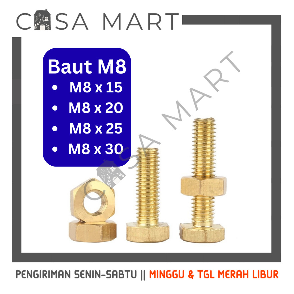 CASA MART Hex Nut Bolt 8mm Key Bolt 12 M8x15 M8x20 M8x25 M8x30 Bolt 8x15 8x20 8x25 8x30