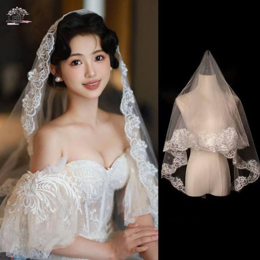 ผ้าคลุมหน้าเจ้าสาว สไตล์ดอกไม้ลายลูกไม้ นุ่มสบาย สีขาวบริสุทธิ์ เพื่องานพิเศษ