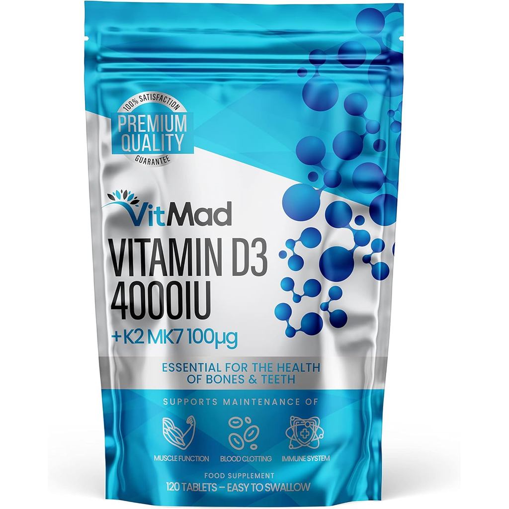 วิตามิน D3 4000 & วิตามิน K2 MK7 100μg – 4 เดือน ply, 120 Easy-Swallow วิตามิน D3 K2 เม็ด, 1-A-Day H