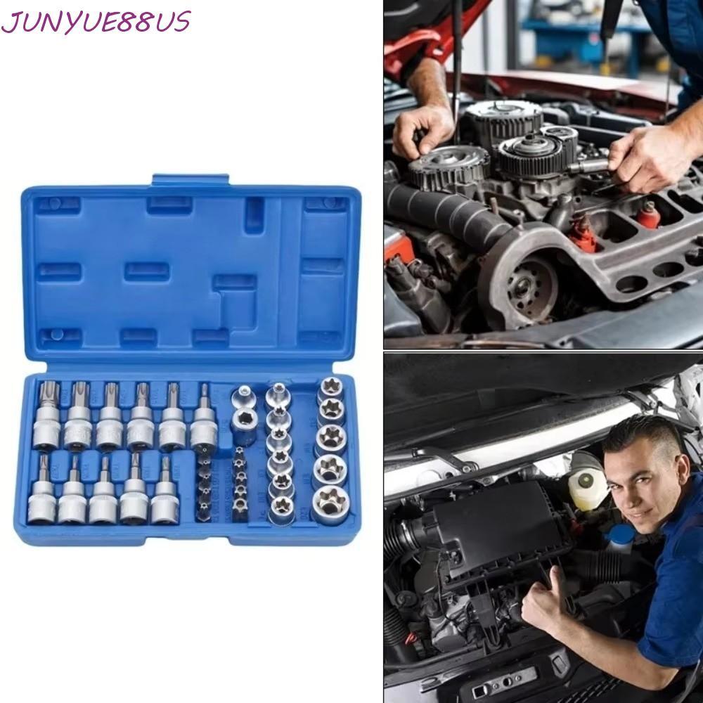 JUNYUE88US 34 ชิ้น/เซ็ต E-Torx Star Socket ชุด, 1/4 "3/8" 1/2 "ไดรฟ์เครื่องมือผสม Torx Star Bit Sock