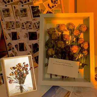 COD กล่องใส่ดอกไม้ กรอบรูปดอกไม้แห้ง ไม้แห้งDIYกลวง โต๊ะกรอบ…