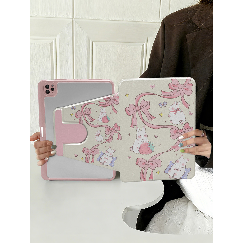360° การหมุนอะคริลิคสําหรับ Honor Pad 10 Pad 9 V8 Pro 12.1 นิ้วสีชมพู Bow Flip Stand ฝาครอบ HEY3-W00