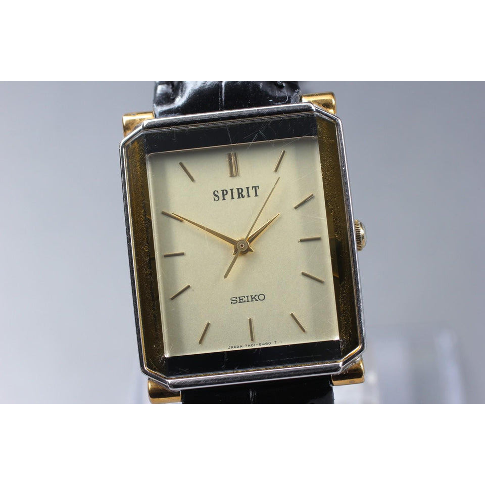 Vintage 1991 [exc+5] seiko spirit 7n01-5a5a silver gold tank 24mm qz men's watch