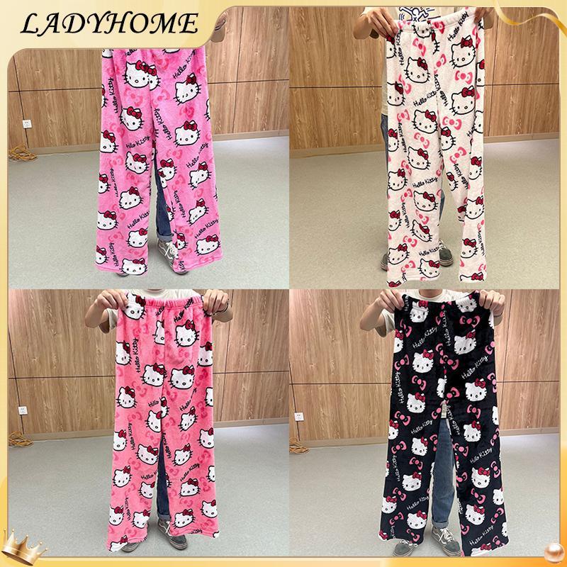 กางเกงนอนลายหัวใจคิตตี้ สวมสบายในหน้าหนาว เหมาะสำหรับเด็กหญิง