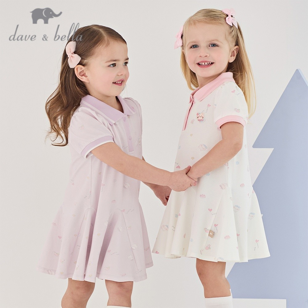 Dave Bella 6M-9Y ชุดเดรสโปโล เด็กผู้หญิง ฤดูร้อน cotton  ชุดเดรสพิมพ์ลาย cartoon ผ้าถัก DB2262445