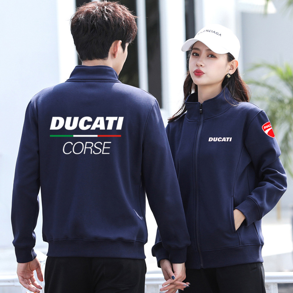👕【เสื้อแจ็คเก็ตซิป】 เสื้อแจ็คเก็ตคอตั้ง Ducati สำหรับผู้ชาย ใส่ปั่นจักรยานกลางแจ้ง ขี่มอเตอร์ไซค์ คาร์ดิแกนคอตั้ง