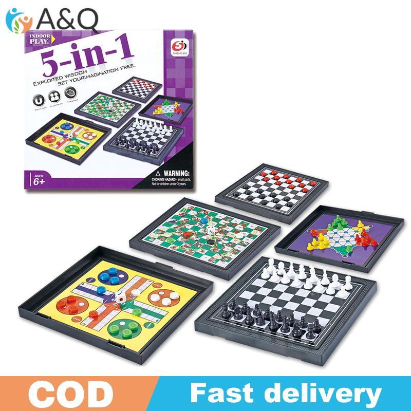 A&Q 5 In 1 Chessmen Cheers Magnetic Board Game Flying Chess Flight Puzzle Set ของเล่นเพื่อการศึกษาสํ