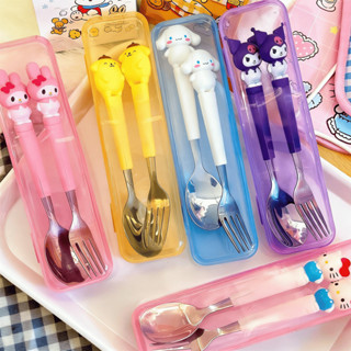 ชุดช้อนส้อมเด็ก ลายการ์ตูนน่ารัก สแตนเลสคุณภาพดี พร้อมกล่องพ…