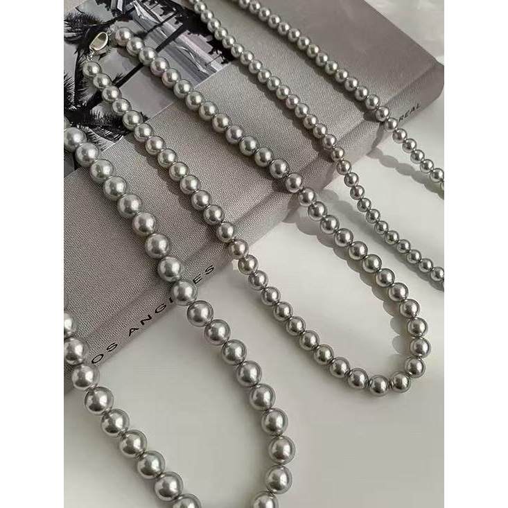 สร้อยคอมุก สร้อยคอมุกคริสตัลสีเทา Swarovski fever