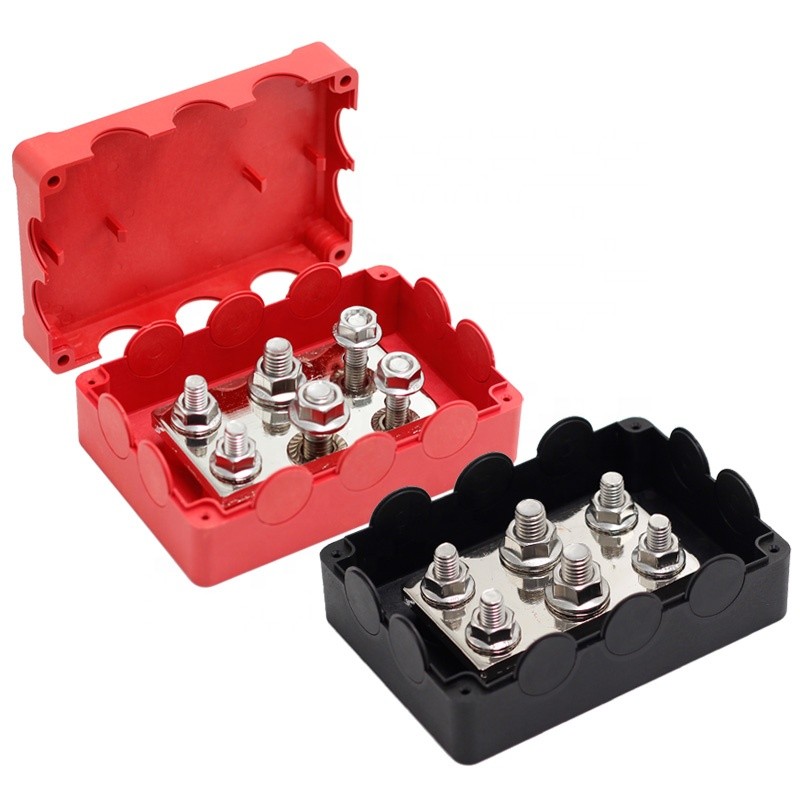 4x M8 2x M10 Studs Power Distribution Block 500A ทองแดง Bus Bar 6 มม.ทองเหลืองแผ่นสีดํากันน้ํา