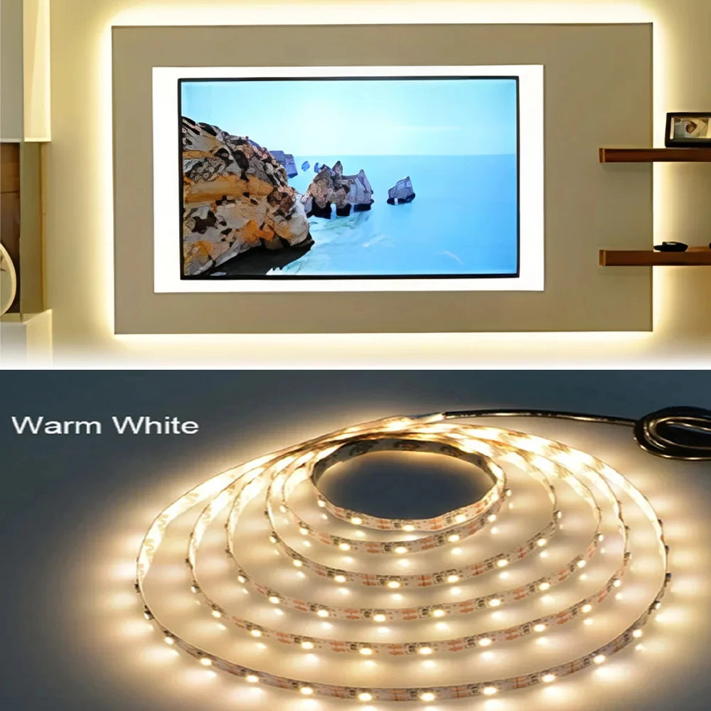 DC 5V LED โคมไฟสําหรับห้อง USB Strip TV Backlight Neon USB ไฟ LED 2835 60LED/M สีขาวนวล/สีขาว 5M วัน
