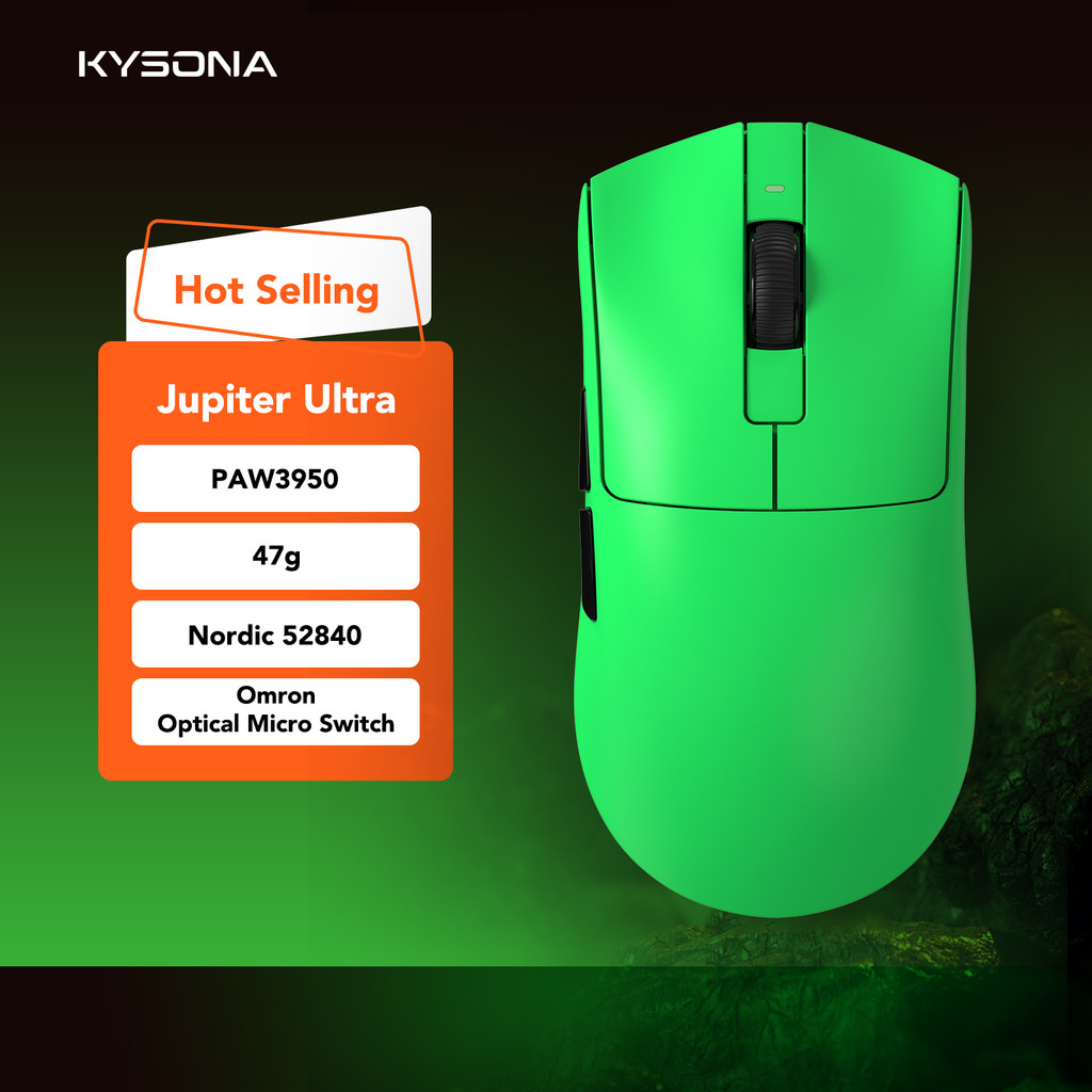 KYSONA Jupiter Ultra 46g น้ําหนักเบาเป็นพิเศษ PAW3950 Dual-8K Hz เมาส์สําหรับเล่นเกมไร้สายสูงสุด 300