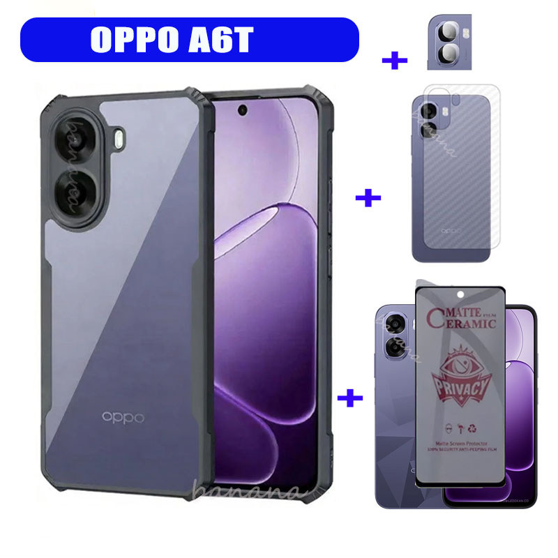 4in1 OPPO A6t เคสโทรศัพท์สําหรับ OPPO A6 4G 5G A6X A6T Pro Anti-Spy กระจกนิรภัย + กระจกเลนส์กล้อง