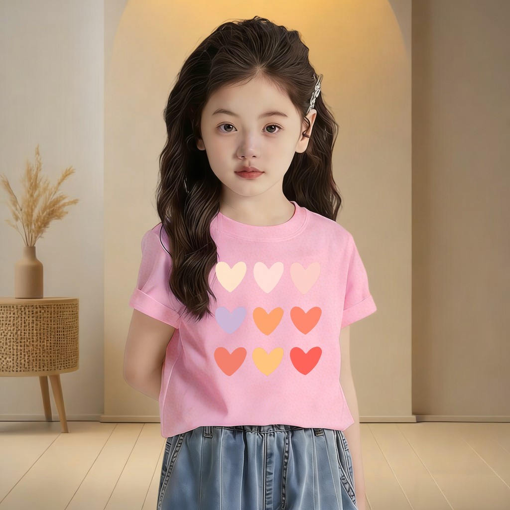 Yout-children เสื้อยืด kids 'colored hearts' tshirt cotton เสื้อน่ารัก girl เสื้อผ้าเด็ก แฟชั่น new สไตล์เกาหลี 2025