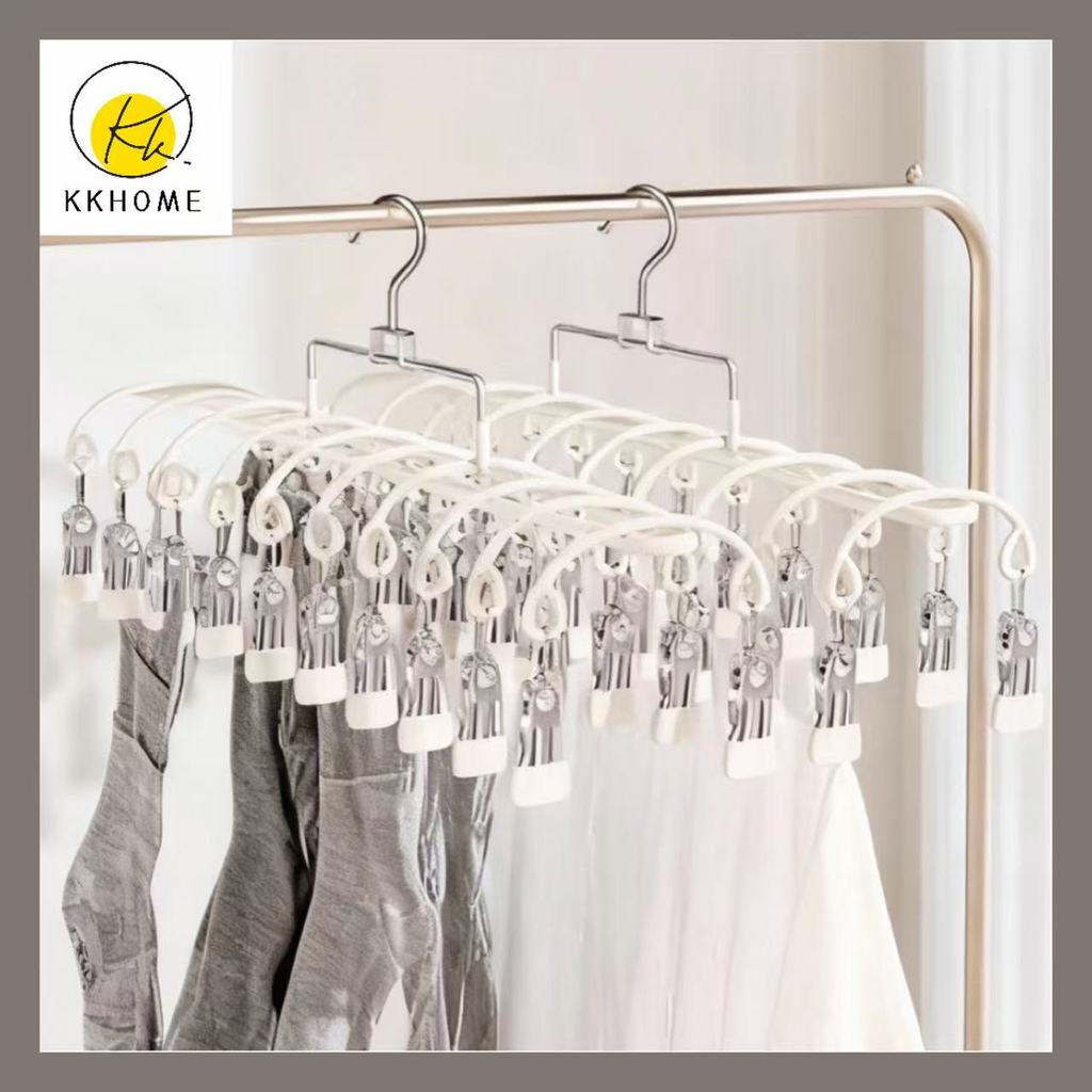 KKHOME ที่หนีบผ้าพร้อมไม้แขวน สแตนเลส 20 คลิป กันลื่น ไม่เป็นสนิม ใช้งานสะดวก ประหยัดพื้นที่