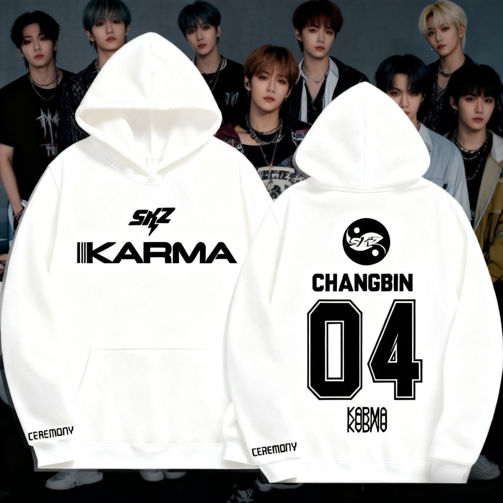 Hoodie Stray Kpop SKZ KARMA พรีเมี่ยมสไตล์เกาหลีเสื้อกันหนาว Hoodie SKZ Karma Bangchan Lee Know Feli