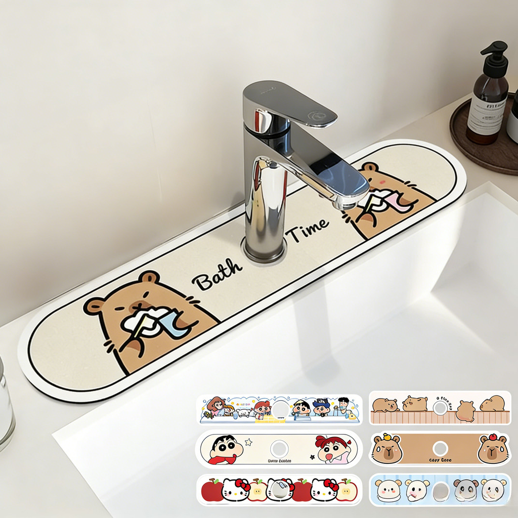 น่ารักห้องน้ําก๊อกน้ําแผ่นดูดซับการ์ตูน Capybara ท่อระบายน้ํา Quick-drying ท่อระบายน้ําแผ่นตกแต่งบ้าน