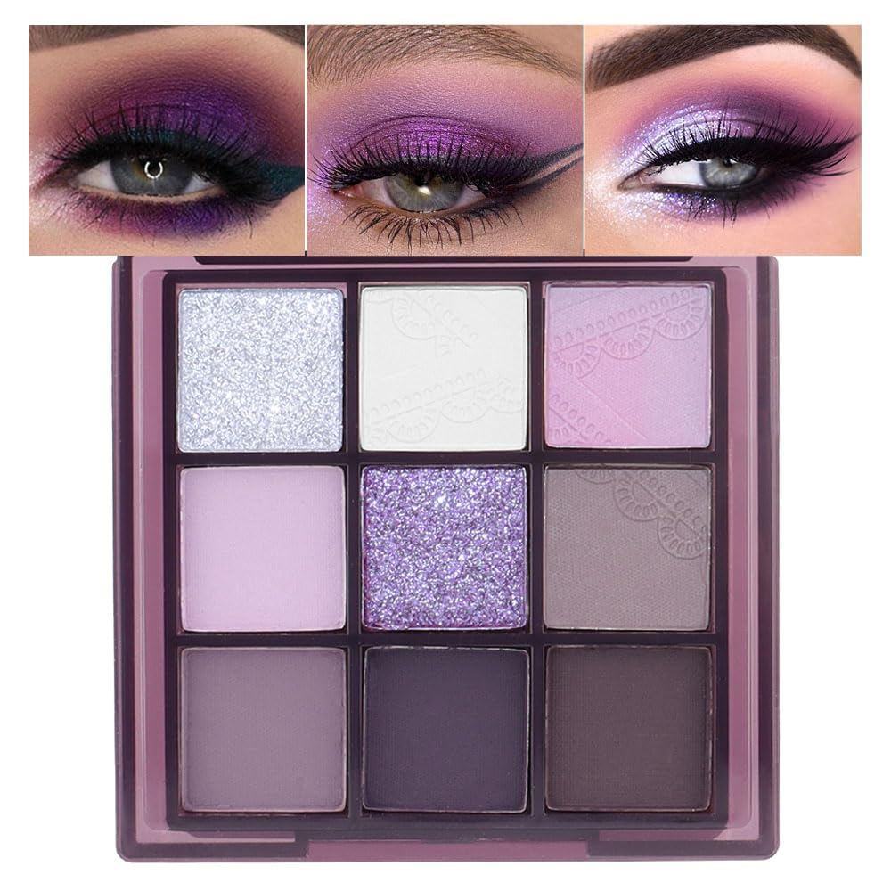 9 สีอายแชโดว์พาเลทแต่งหน้า,พลัมสีม่วงเข้มลาเวนเดอร์ Mauve Black Smoky Eyeshadow Palette สําหรับผู้หญ