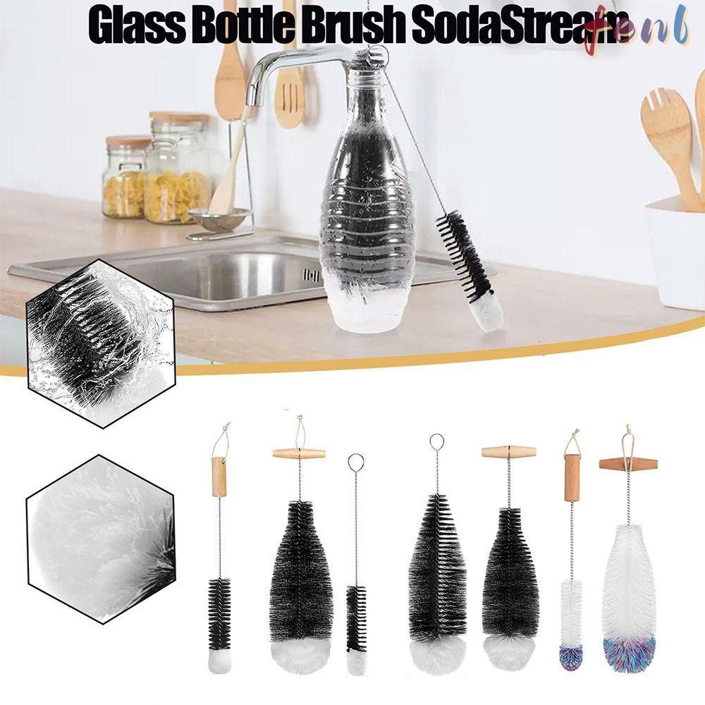 FENL Soda Stream Bottle Brush, เครื่องมือทําความสะอาดห้องครัวพร้อมที่จับ Beechwood Glassware Jars ทํ