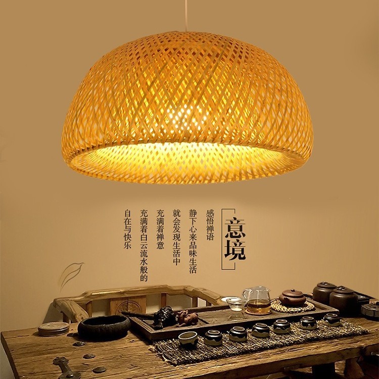 Chinese-style bamboo woven chandelier, handmade creative lantern for farmhouse restaurants, dining r