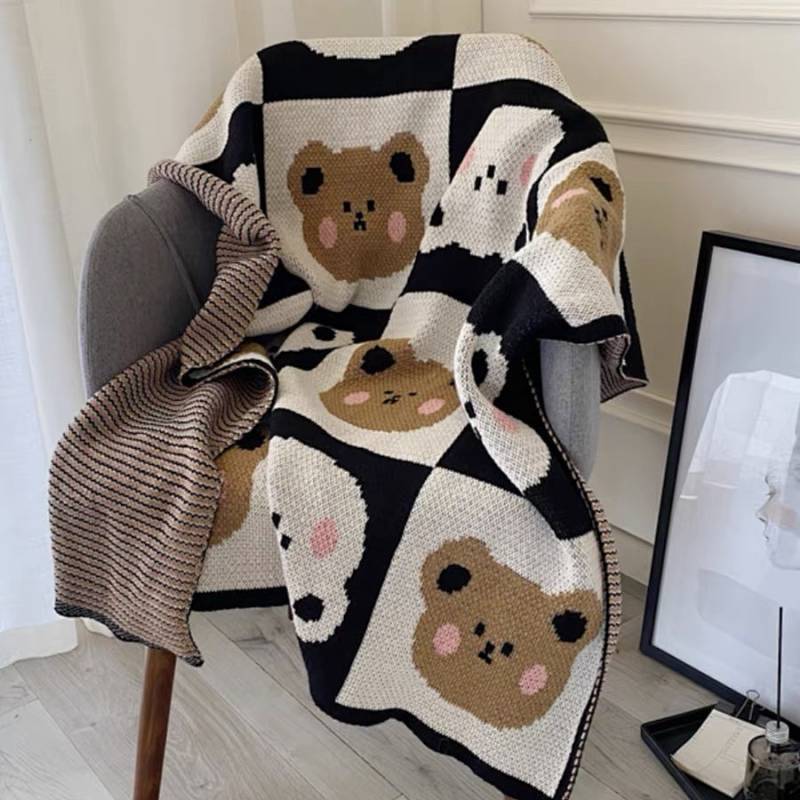 INS Style Cute Bear Blanket Nap Office Air-Conditioning Blanket Nap Blanket Sofa Cover Cover Blanket